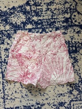 Express White High-Waist Shorts with Pink Floral Sketch